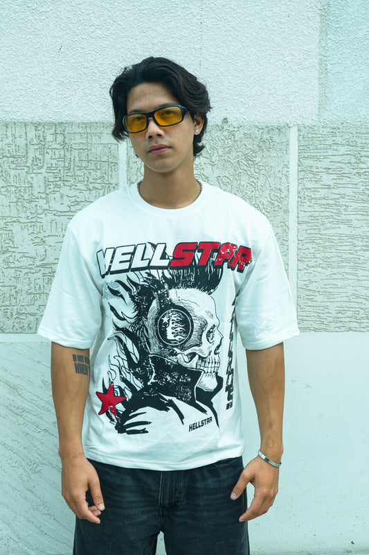 White Skull Graphic Printed Oversized T-Shirt