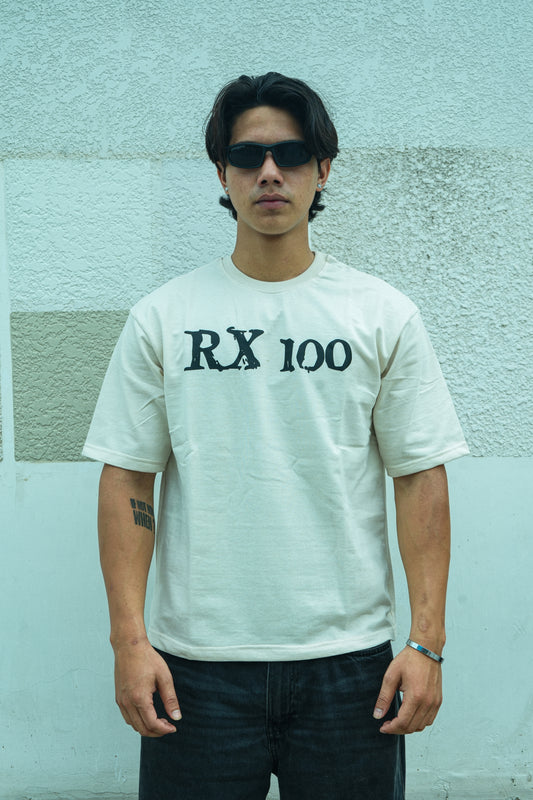 Yamaha RX 100 Retro Rider Graphic Oversized Tee- BEIGE