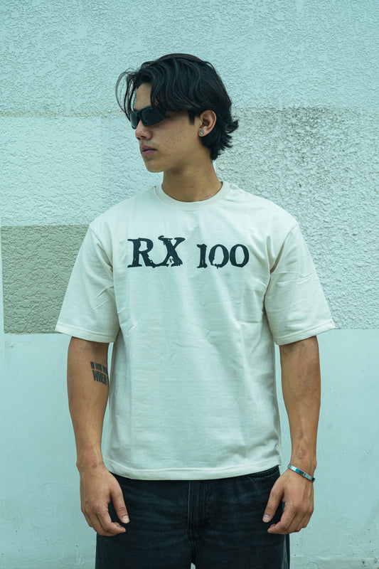 Yamaha RX 100 Retro Rider Graphic Oversized Tee- BEIGE