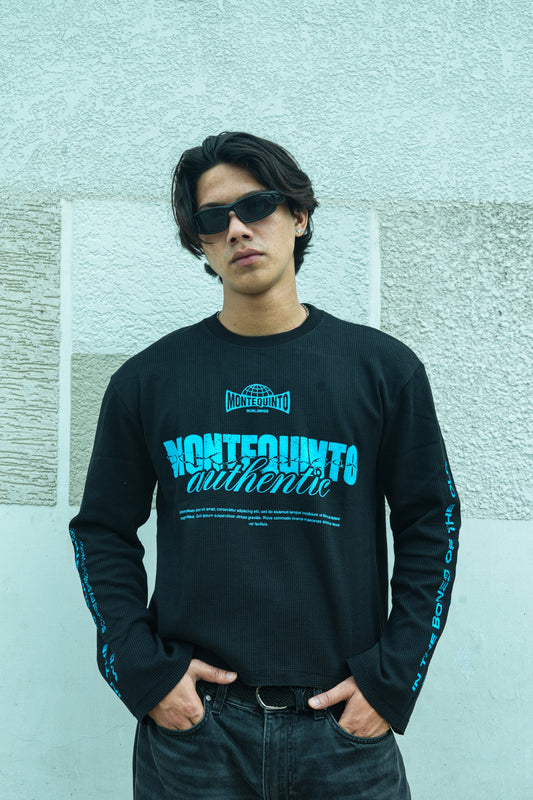 Authentic Graphic Ribbed Long Sleeve T-Shirt – Black waffles