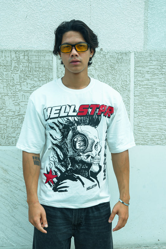 White Skull Graphic Printed Oversized  T-Shirt