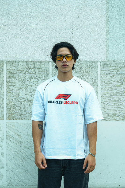 White F1 Charles Leclerc Graphic Oversized T-Shirt