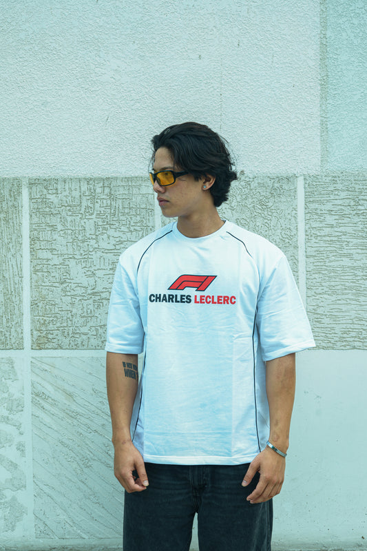 White F1 Charles Leclerc Graphic Oversized T-Shirt
