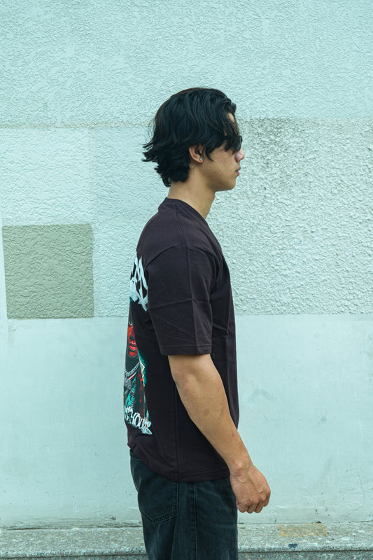 Dark Brown Graphic Printed Oversized Cotton T-Shirt