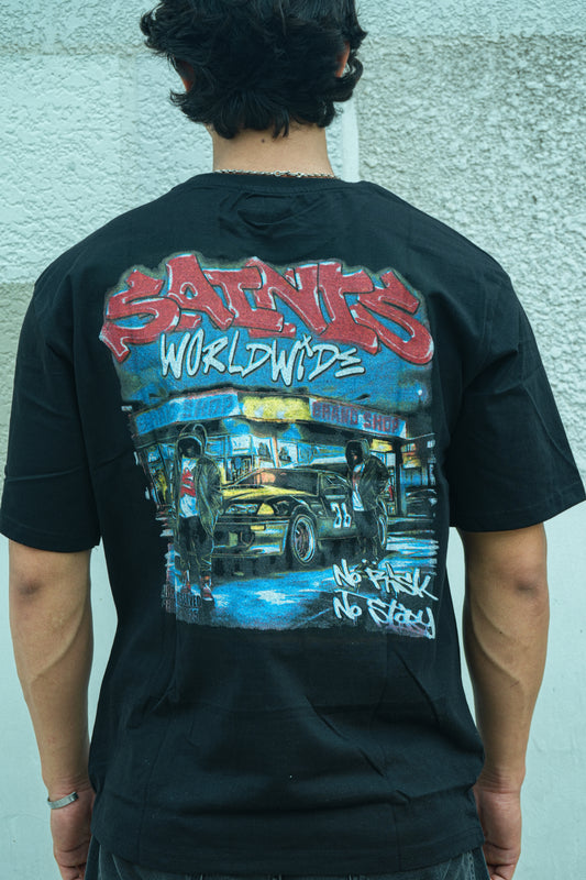 Saints Worldwide Vintage Oversized Graphic Black Cotton T- shirt