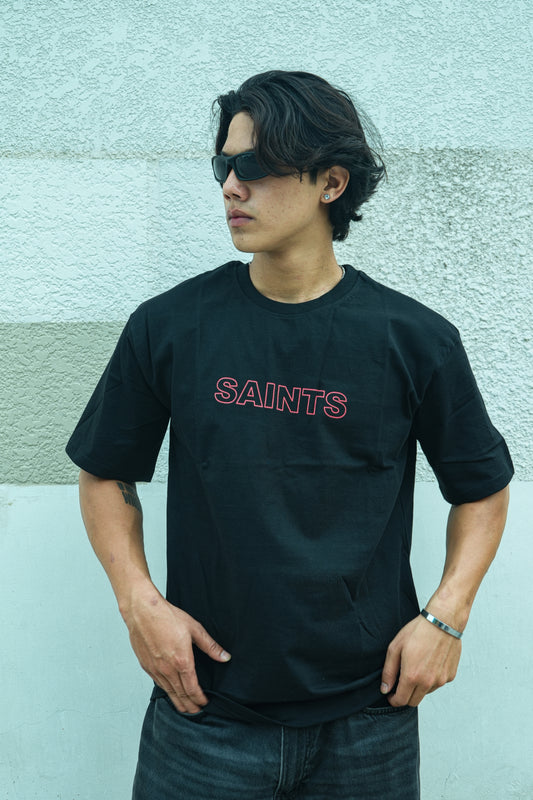 Saints Worldwide Vintage Oversized Graphic Black Cotton T- shirt
