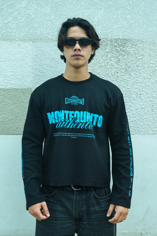 Authentic Graphic Ribbed Long Sleeve T-Shirt – Black waffles